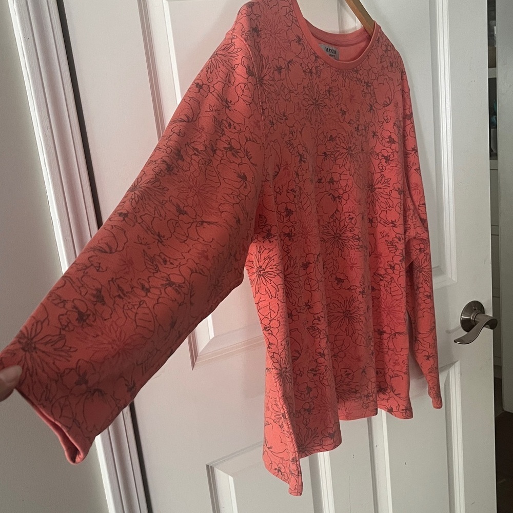 Like New - Fall Coral Floral Thick thermal Long Sleeve Knit Top Sz 3X - Picture 5 of 8